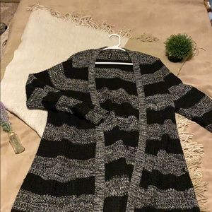 Thick gray and black cardigan